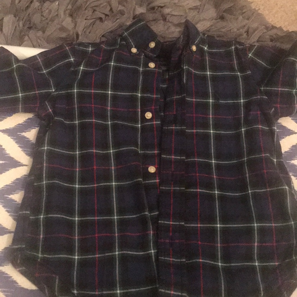 Boys polo button down plaid shirt